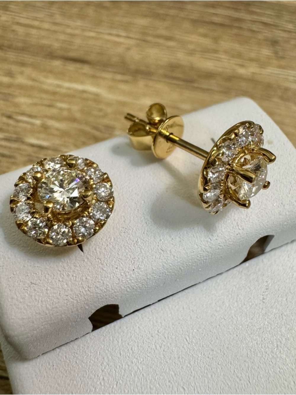 18K Yellow Gold Natural Diamond Halo Stud Earrings